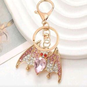 CUTE Light Pink and Gold CZ Crystal BAT Bag Charm/ Keychain NEW NWT